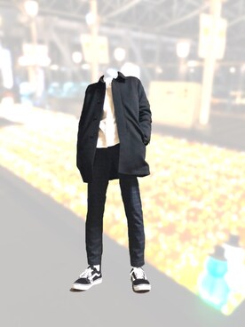 「COMME CA ISM（コムサイズム）のアイテム（ステンカラーコート）」を使った、yukihiroさん（メンズ・180cm）の冬コーディネート