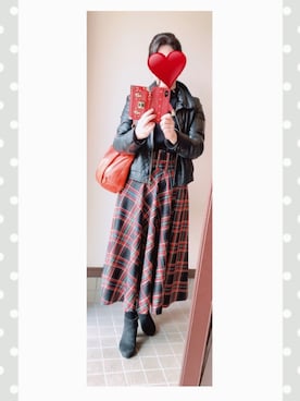 「Bou Jeloud（ブージュルード）のアイテム（ライダースジャケット）」を使った、mikaさん（レディース・166cm）の冬コーディネート