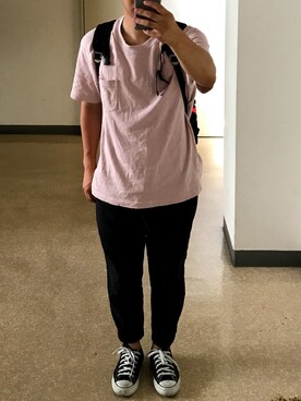 「BEN DAVIS（ベンデイビス）のアイテム（バックパック/リュック）」を使った、田中太郎さん（メンズ・166cm）の夏コーディネート