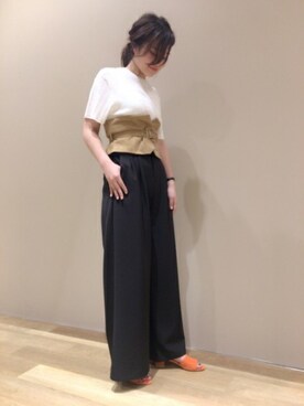 「A part by（アパートバイ）のP/PUサッシュワイドパンツ　757516 （その他パンツ）」を使った、momoさん（レディース・167cm）の春コーディネート