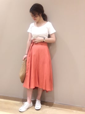 「オレンジスカート」｜momoさん（レディース・167cm）の夏コーディネート
