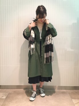 「A part by（アパートバイ）のアイテム（シャツワンピース）」を使った、momoさん（レディース・167cm）の秋コーディネート