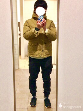 「BANANA REPUBLIC」｜「アイテム（ダウンジャケット/コート）」を使った、ワークさん（メンズ・179cm）の冬コーディネート