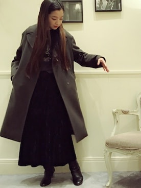 「ベロアスカート」｜「アイテム（その他アウター）」を使った、本社 プレスさん（レディース・160cm）の冬コーディネート