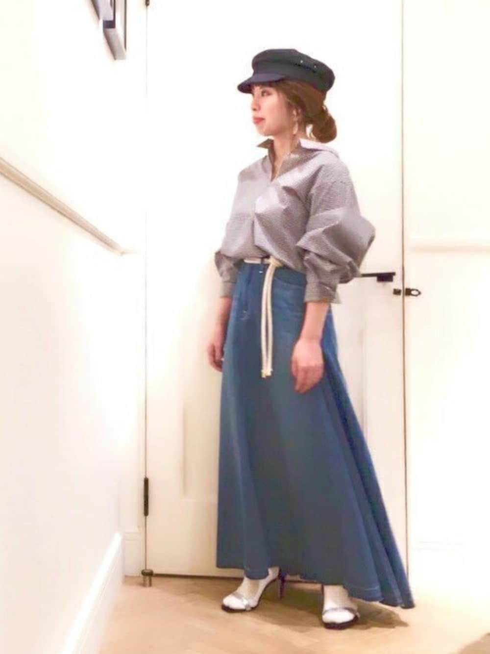 woad blue ×【ロペマドモアゼル】ベルト付マキシデニムスカート woad blue ×ロペマドモアゼル ベルト付マキシ デニムスカート