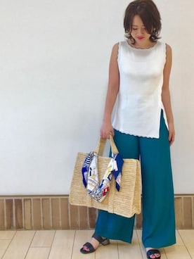 「ROPE'（ロペ）のアイテム（タンクトップ）」を使った、本社 プレスさん（レディース・163cm）の夏コーディネート