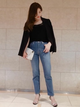 「アイテム（キャミソール、ブラック系）」を使った、本社 プレスさん（レディース・167cm）の夏コーディネート