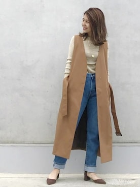 「アイテム（トレンチコート、ブラウン系）」を使った、本社 プレスさん（レディース・151cm）の秋コーディネート