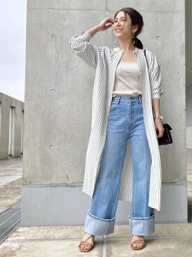 「おうちスタイル」｜「アイテム（シャツワンピース）」を使った、本社 プレスさん（レディース・151cm）の春コーディネート