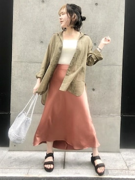 「アイテム（スカート、オレンジ系）」を使った、本社 プレスさん（レディース・153cm）の春コーディネート