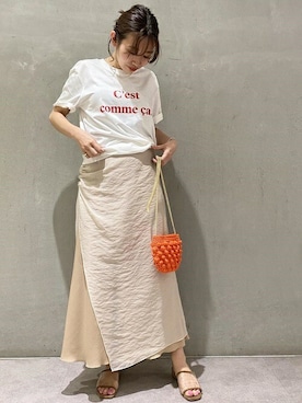 「アイテム（ショルダーバッグ、オレンジ系）」を使った、本社 プレスさん（レディース・155cm）の夏コーディネート