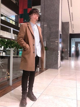 「SHIPS（シップス）のアイテム（チェスターコート）」を使った、hirotoさん（メンズ・168cm）の冬コーディネート