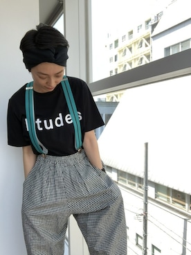 「アイテム（サスペンダー）」を使った、nano・universe 鳴海有加さん（レディース・164cm）の春コーディネート