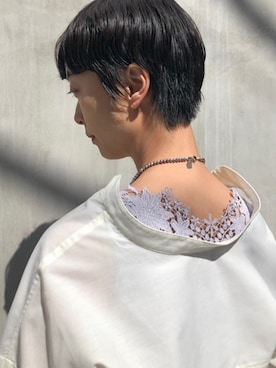 「襟抜きシャツ」｜nano・universe 鳴海有加さん（レディース・164cm）の春コーディネート