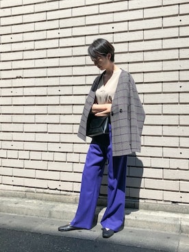 「ノーカラージャケット」｜nano・universe 鳴海有加さん（レディース・164cm）の秋コーディネート