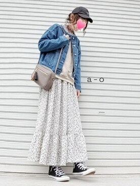 「Honeys」｜「アイテム（デニムジャケット）」を使った、アオさん（レディース・163cm）の春コーディネート