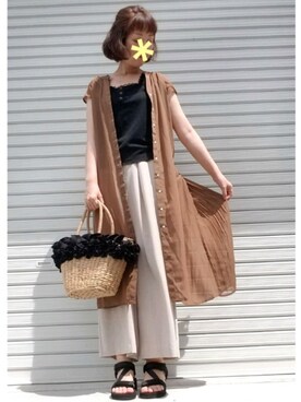 「Honeys（ハニーズ）のアイテム（かごバッグ）」を使った、アオさん（レディース・163cm）の夏コーディネート