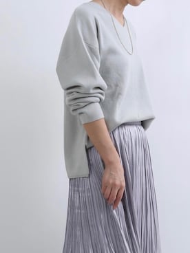「UR'S（ユアーズ）のｻﾃﾝ消しﾌﾟﾘｰﾂｽｶｰﾄ（スカート、グレー系）」を使った、ur'sさん（レディース・155cm）の冬コーディネート