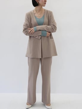 「UR'S（ユアーズ）のﾍﾞﾙﾄ付ﾉｰｶﾗｰｼﾞｬｹｯﾄ（ノーカラージャケット、ベージュ系）」を使った、ur'sさん（レディース・155cm）の冬コーディネート