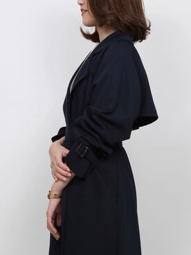 「UR'S（ユアーズ）のﾊﾞｯｸｽﾘｯﾄﾄﾚﾝﾁｺｰﾄ（トレンチコート、ブルー系）」を使った、ur'sさん（レディース・155cm）の春コーディネート