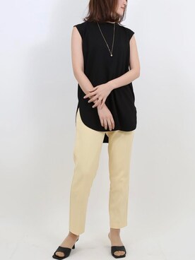 「UR'S（ユアーズ）のｼﾙｹｯﾄﾁｭﾆｯｸﾀﾝｸ（キャミソール、ブラック系）」を使った、ur'sさん（レディース・155cm）の春コーディネート