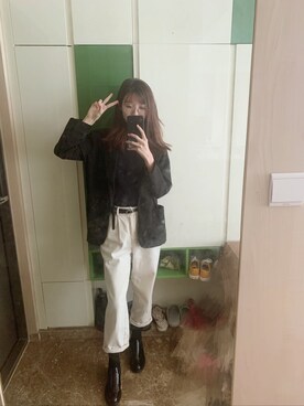 「UNIQLO（ユニクロ）のアイテム（シャツ/ブラウス、ブルー系）」を使った、来自喵星的橙子さん（レディース）の秋コーディネート