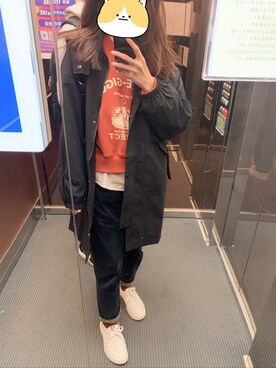 「airiqiのアイテム（ジャケット/アウター、ブラック系）」を使った、来自喵星的橙子さん（レディース）の秋コーディネート