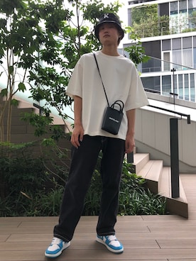 「L.H.P（エルエイチピー）のアイテム（帽子）」を使った、Kazuki Yanaiさん（メンズ・182cm）の夏コーディネート