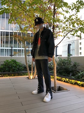 「DANKE SCHON（ダンケシェーン）のアイテム（デニムジャケット）」を使った、Kazuki Yanaiさん（メンズ・182cm）の冬コーディネート