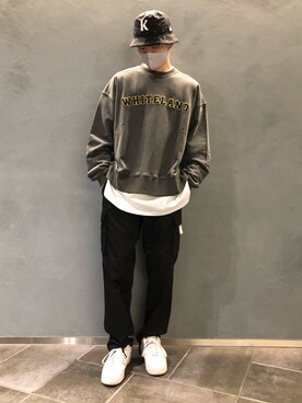 「WHITELAND（ホワイトランド）のアイテム（スウェット）」を使った、Kazuki Yanaiさん（メンズ・182cm）の冬コーディネート