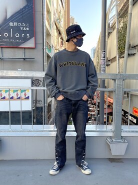 「WHITELAND（ホワイトランド）のアイテム（スウェット）」を使った、Kazuki Yanaiさん（メンズ・182cm）の冬コーディネート