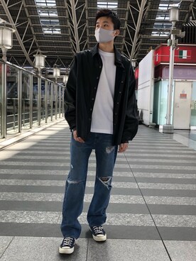 「WHITELAND（ホワイトランド）のアイテム（デニムパンツ）」を使った、Kazuki Yanaiさん（メンズ・182cm）の春コーディネート