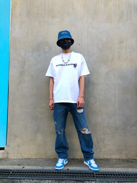 「WHITELAND（ホワイトランド）のアイテム（デニムパンツ）」を使った、Kazuki Yanaiさん（メンズ・182cm）の春コーディネート