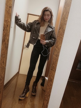 「MOUSSY（マウジー）のアイテム（ライダースジャケット）」を使った、さ　く　らさん（レディース・158cm）の春コーディネート