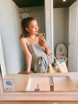 「American Eagle（アメリカンイーグル）のアイテム（オールインワン・サロペット）」を使った、さ　く　らさん（レディース・158cm）の夏コーディネート