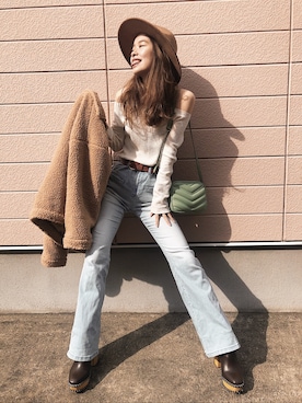 「stradivarius（ストラディバリウス）のアイテム（帽子）」を使った、さ　く　らさん（レディース・158cm）の冬コーディネート