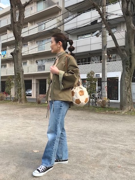 「サッカー」｜「アイテム（ブルゾン）」を使った、ear_yamadaさん（レディース・159cm）の春コーディネート