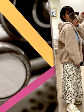 「UNIQLO（ユニクロ）のボアフリースフルジップパーカ（長袖）（その他アウター、ベージュ系）」を使った、ゆめぷ〜❤︎さん（レディース・160cm）の冬コーディネート