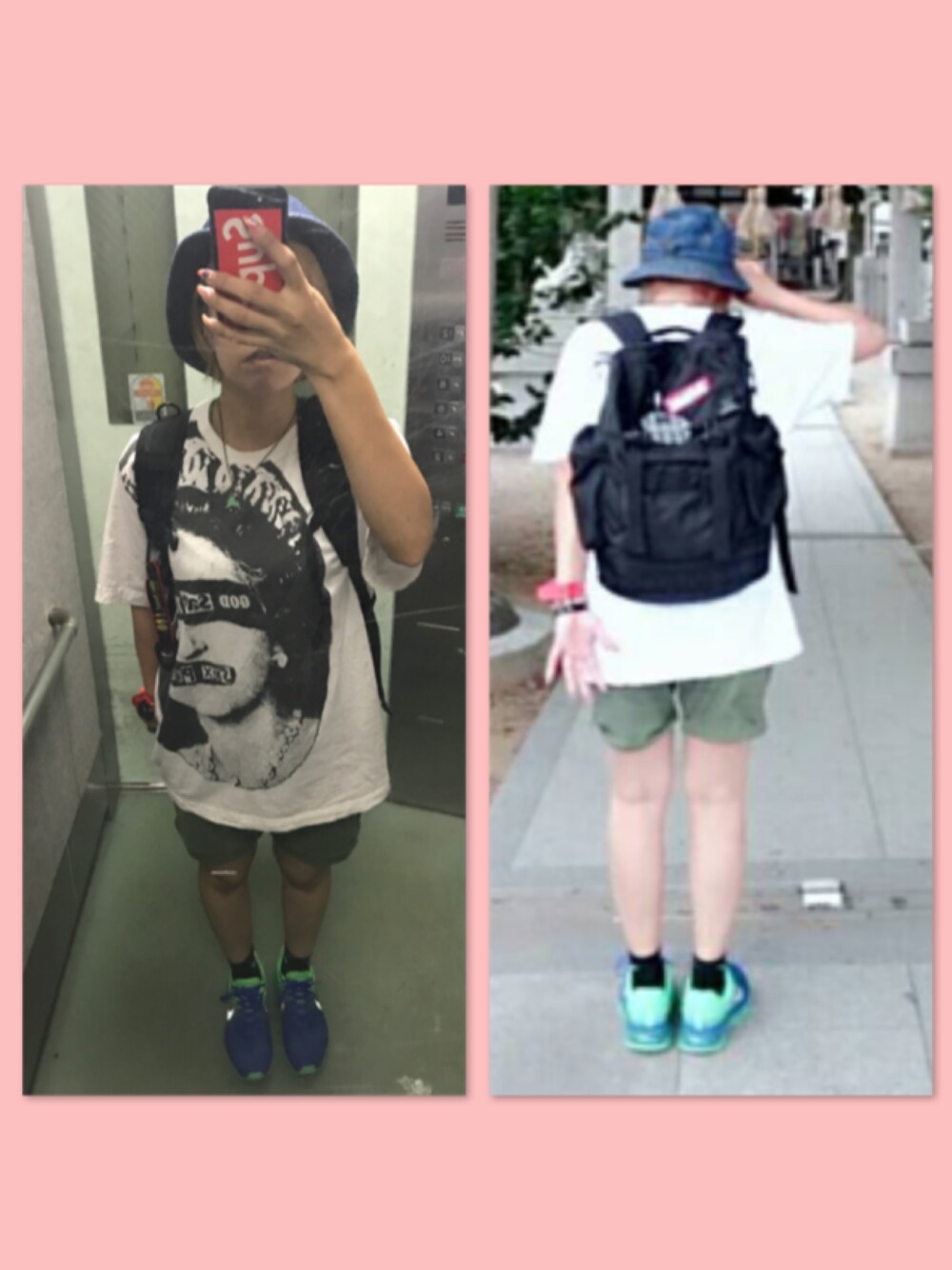 「夏終わる、秋がいい♡、でも雨が気になる」｜「X-girlの【mini掲載】ACTIVE BACKPACK /バックパック/リュック/バッグ/無地/ロゴ/大容量（バックパック/リュック、ブラック系）」を使った、ちゃんうめさん（レディース・152cm）の夏コーディネートの1枚目の写真