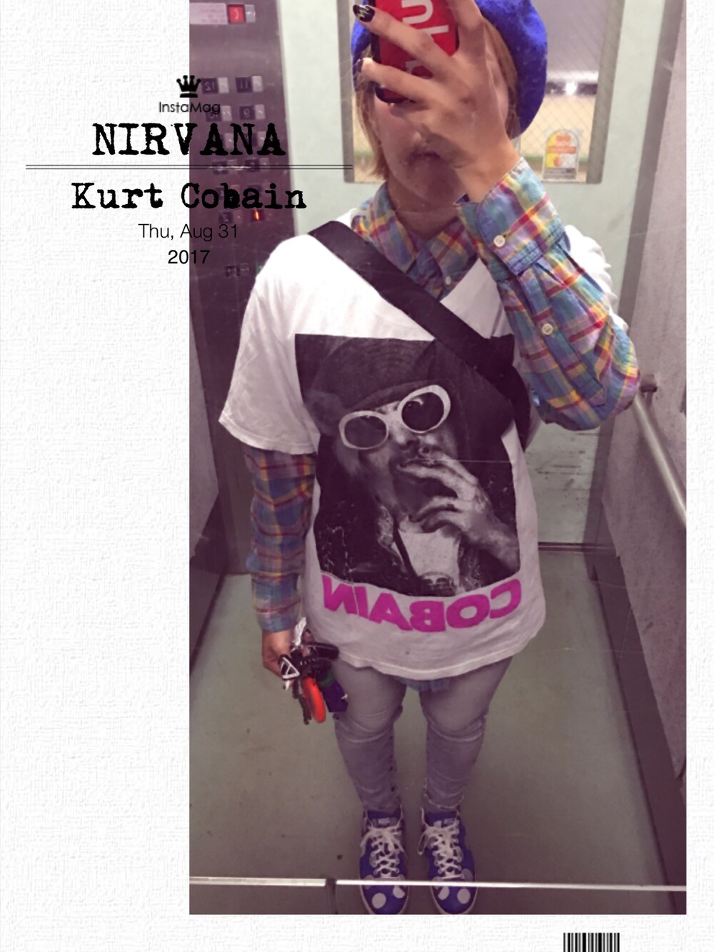 「NIRVANA、適当なコーデの方がしゃれつく、なんでや」｜「RNAのアイテム（Tシャツ/カットソー、ホワイト系）」を使った、ちゃんうめさん（レディース・152cm）の秋コーディネートの1枚目の写真