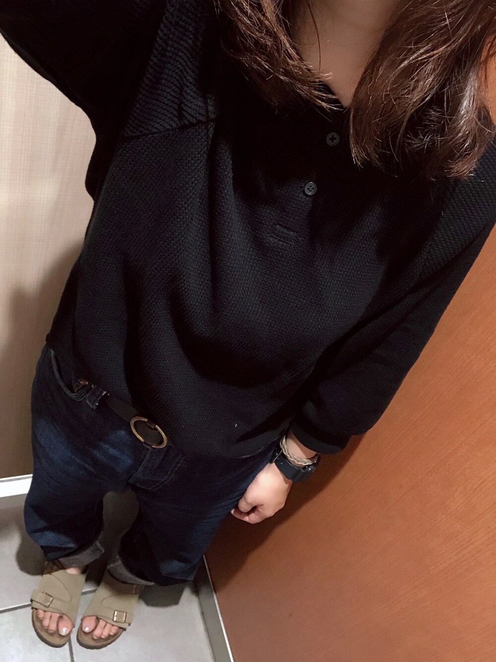 「GUのアイテム（トップス、ブラック系）」を使った、___chairoさん（レディース・155cm）の夏コーディネートの1枚目の写真