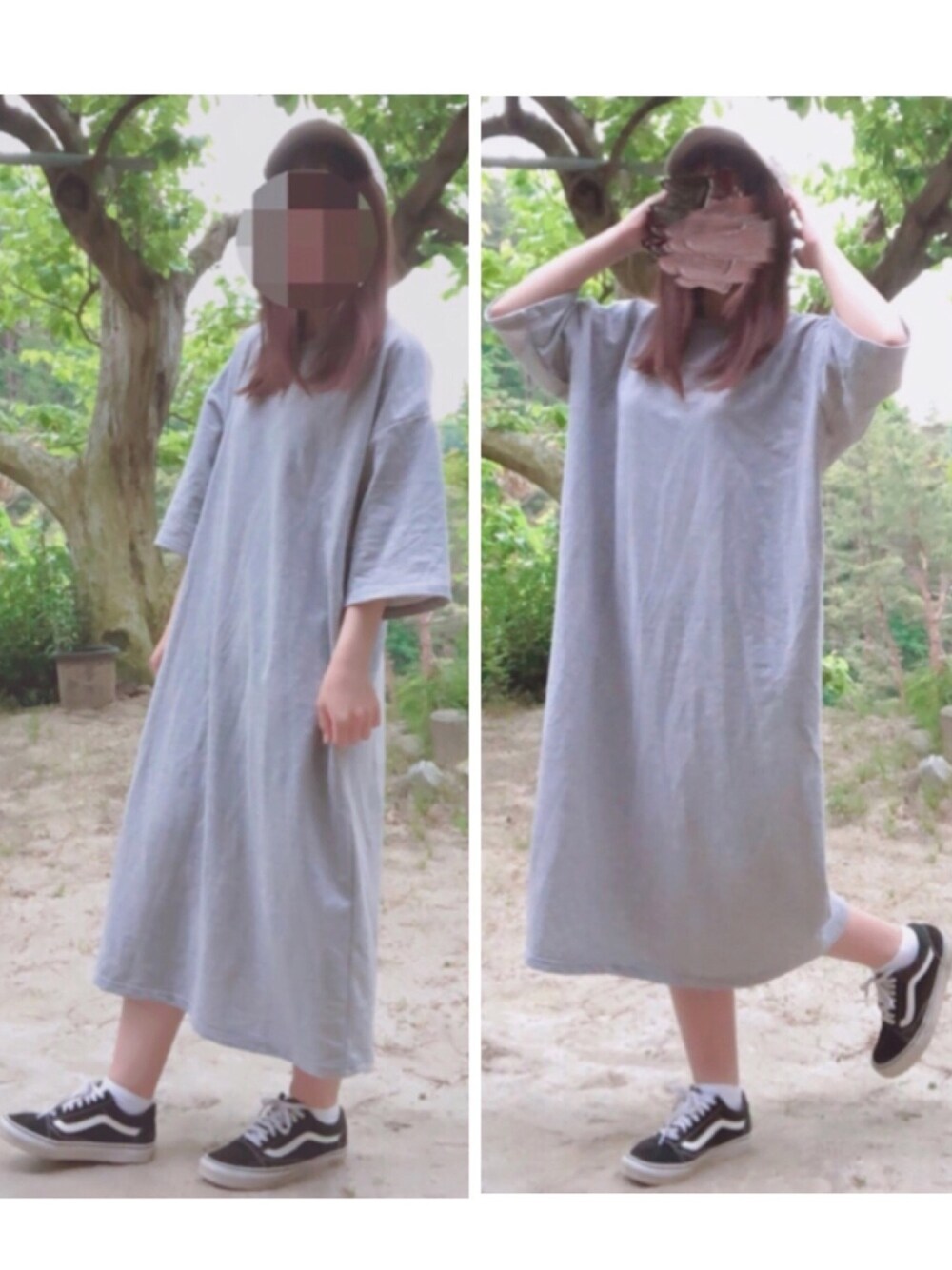 「夏コーデ、大人カジュアル、ラクチンコーデ、ラフ、ワンピース、キャップ、スニーカー、ゆるコーデ、カジュアル、シンプル」｜「Chaco closetのバルーンスリーブ ポケット付き 7分袖 ミニ裏毛スウェットワンピース（ワンピース、グレー系）」を使った、coco,nico*さん（レディース・157cm）の春コーディネートの1枚目の写真