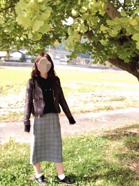 「アイテム（ライダースジャケット、レッド系）」を使った、coco,nico*さん（レディース・157cm）の秋コーディネート