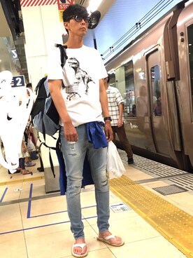 「海」｜「アイテム（その他アウター）」を使った、hachiさん（メンズ・186cm）の夏コーディネート