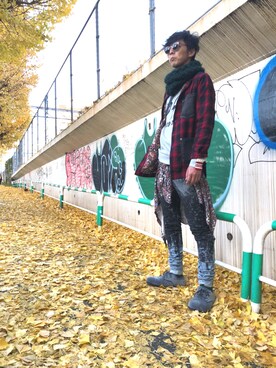 「DIESEL（ディーゼル）のアイテム（ノーカラージャケット）」を使った、hachiさん（メンズ・186cm）の冬コーディネート
