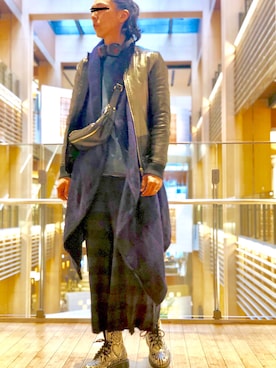「アイテム（ライダースジャケット、シルバー系）」を使った、hachiさん（メンズ・186cm）の冬コーディネート