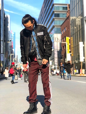 「DIESEL（ディーゼル）のアイテム（MA-1）」を使った、hachiさん（メンズ・186cm）の冬コーディネート