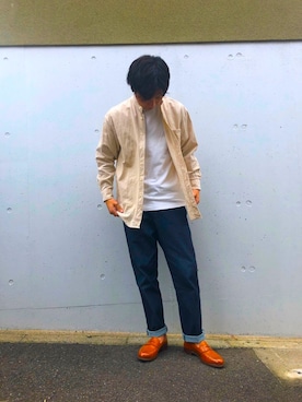 「CROCKETT&JONES（クロケットアンドジョーンズ）のCROCKETT&JONES レザーコインローファー CORDVAN【ESTNATION EXCLUSIVE】（ローファー、ブラウン系）」を使った、ツクモはやとさん（メンズ・172cm）の秋コーディネート