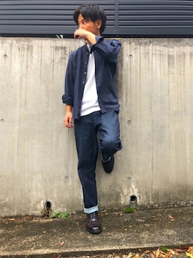 「アイテム（ドレスシューズ、パープル系）」を使った、ツクモはやとさん（メンズ・172cm）の秋コーディネート