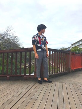 「UNIQLO（ユニクロ）のクルーネックＴ（半袖）（Tシャツ/カットソー、ホワイト系）」を使った、ツクモはやとさん（メンズ・172cm）の秋コーディネート